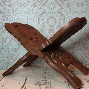 Vintage Hand Carved Wooden Book Stand